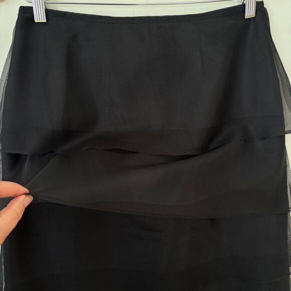 Tadashi Black Silk Tiered Chiffon Maxi Skirt Sz 8 Formal Elegant Evening Wear - Picture 5 of 9